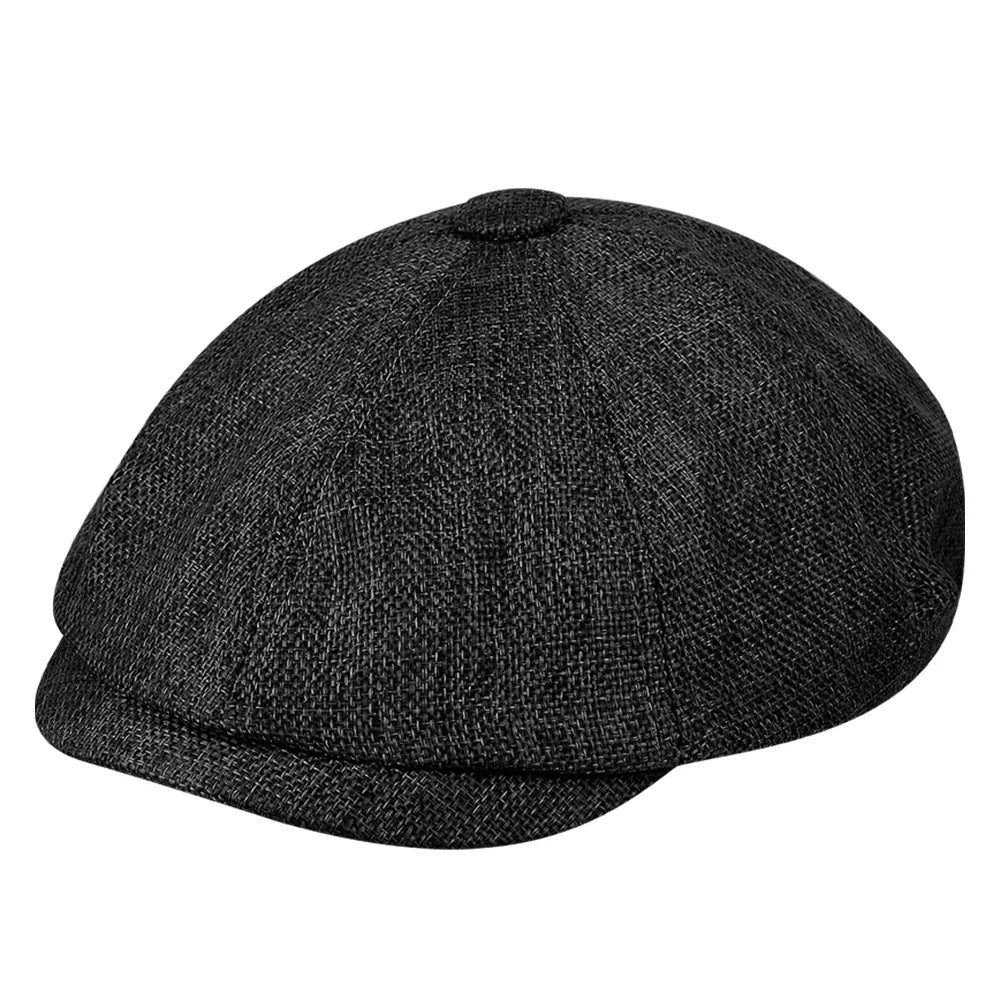 Men’s Retro British Beret – Vintage Wool Blend Herringbone Flat Cap