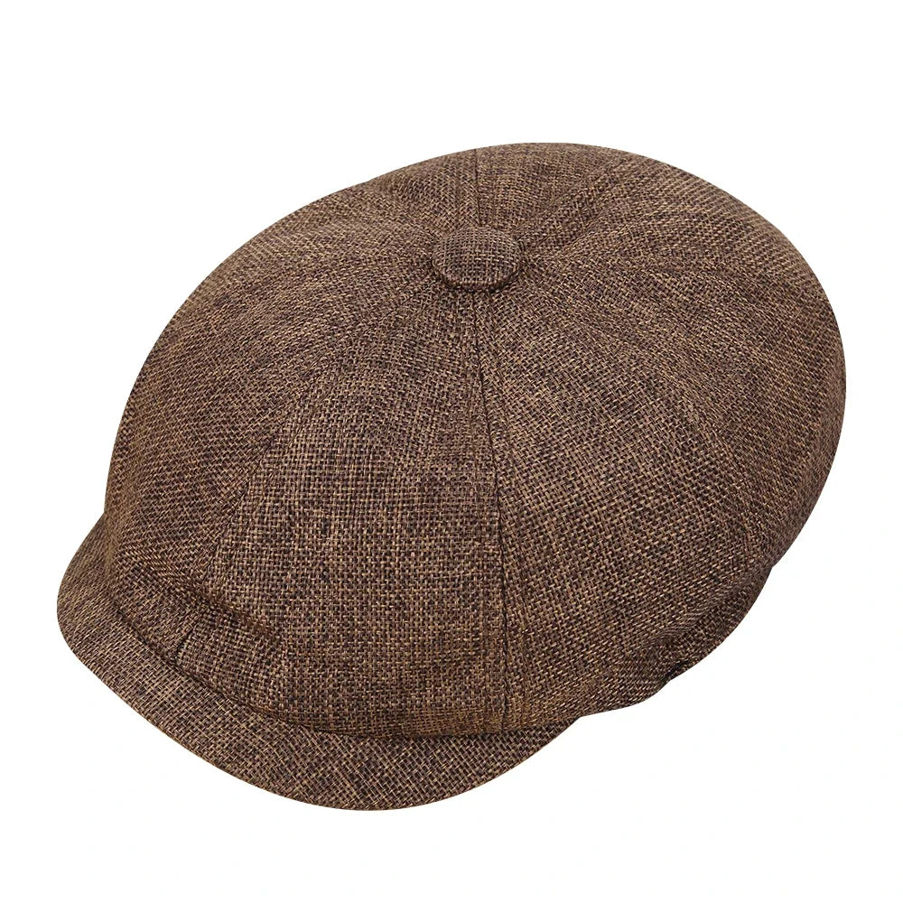 Men’s Retro British Beret – Vintage Wool Blend Herringbone Flat Cap