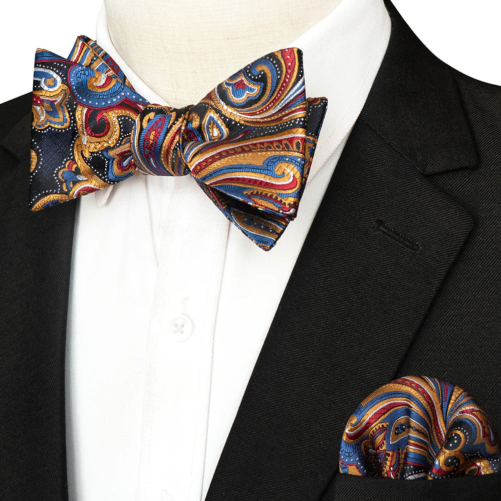 Striped Silk Bow Tie & Pocket Square Set – Refined Elegance for Every Occasion