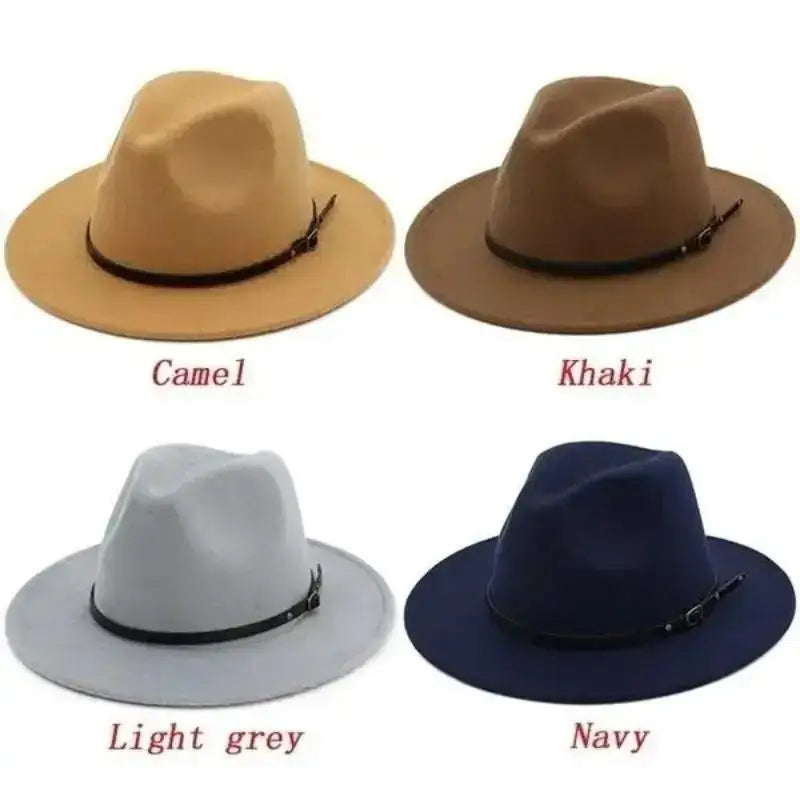 Men’s Fashion Simple Solid Color Vintage Wide Brim Fedora Hat