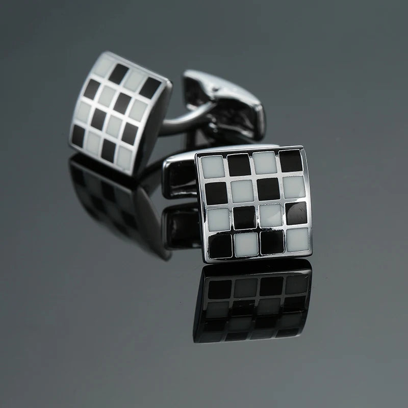 Retro Blue & Black Square Pattern Cufflinks