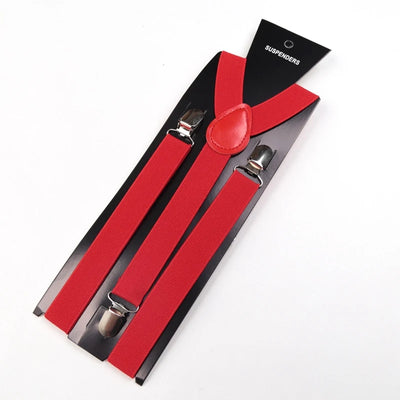 Unisex Solid Color Elastic Leather Suspenders – Adjustable Braces for Suits, Skirts & Weddings