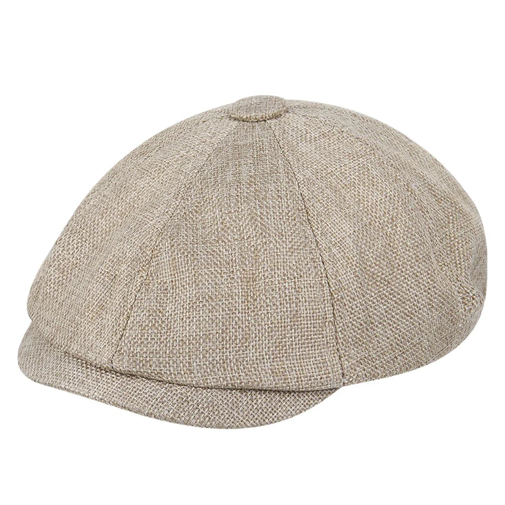 Men’s Retro British Beret – Vintage Wool Blend Herringbone Flat Cap