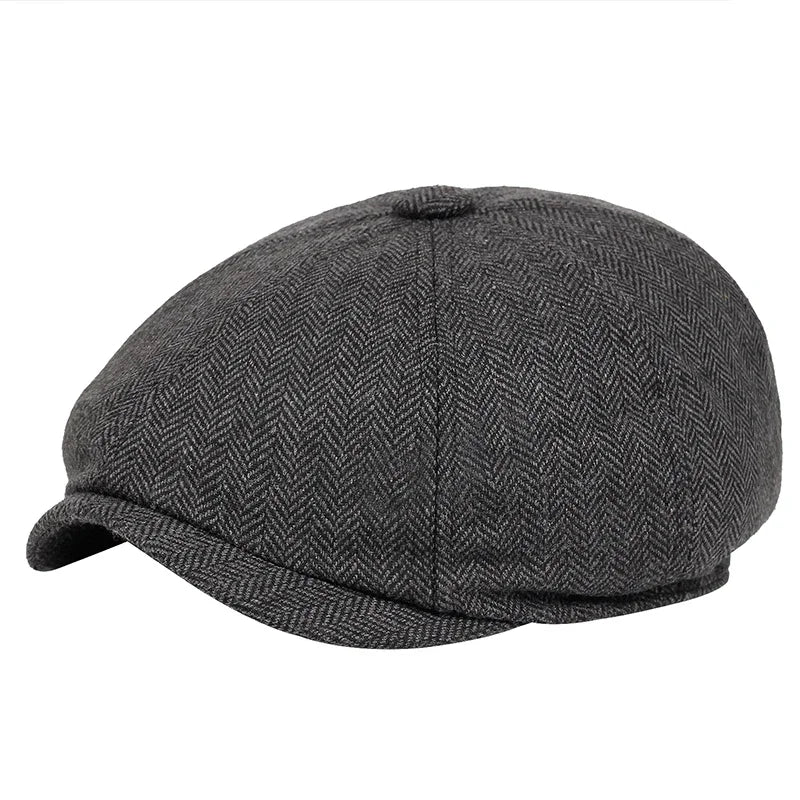 Classic Vintage Tweed Beret Hat – Unisex Retro Flat Peaked Cap