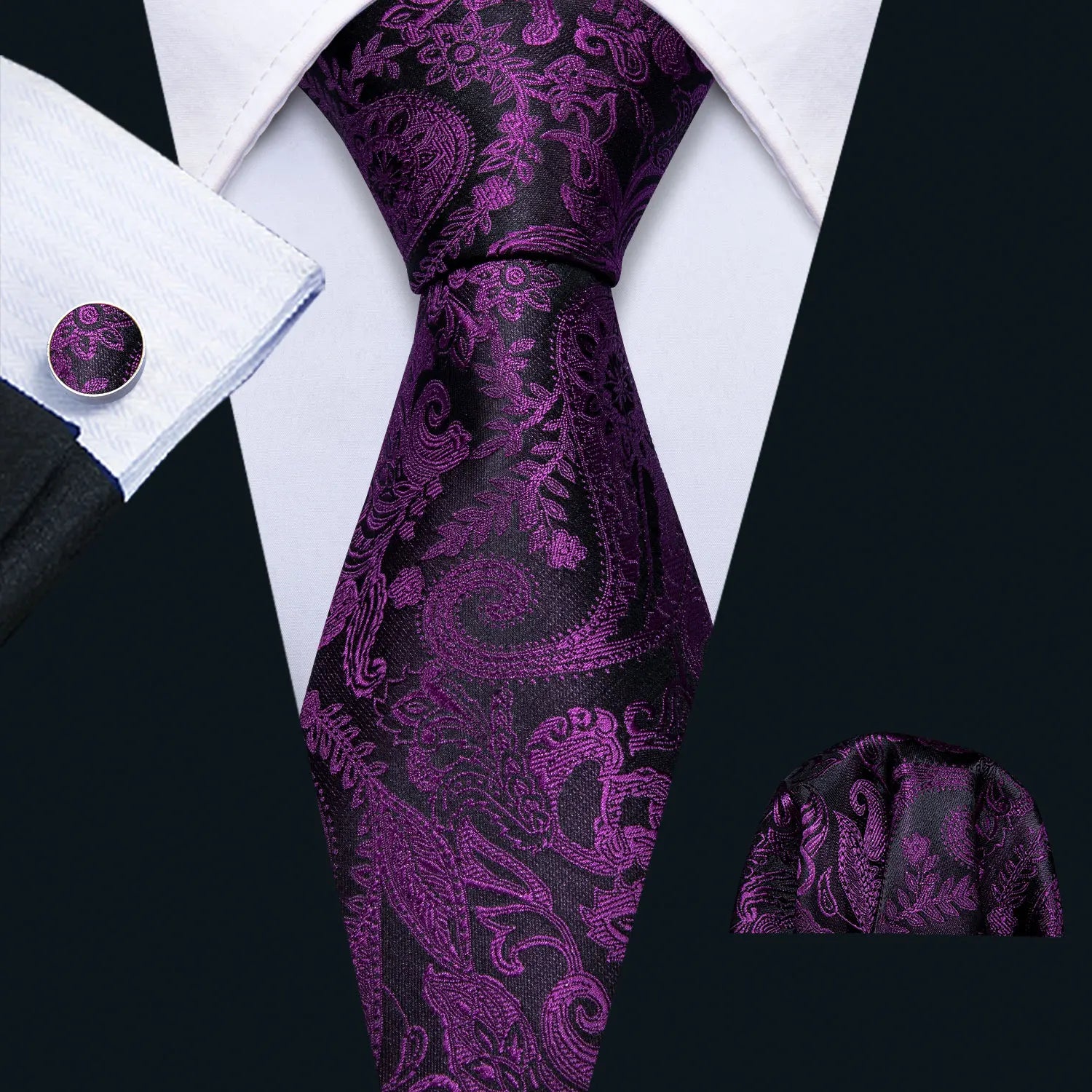 The Purple Floral Silk Tie Set