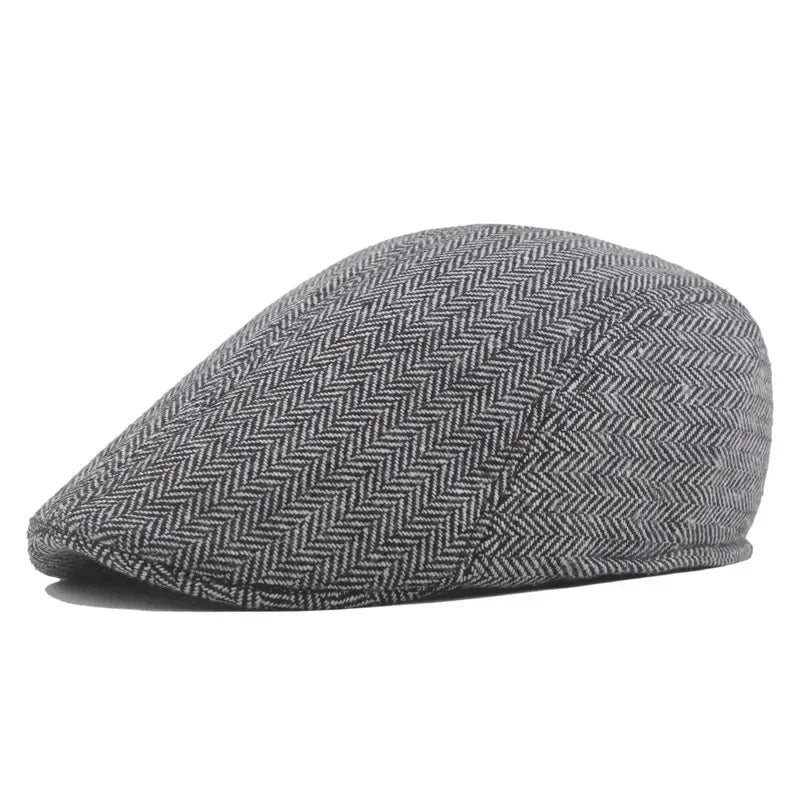 Men’s Retro British Beret – Vintage Wool Blend Herringbone Flat Cap
