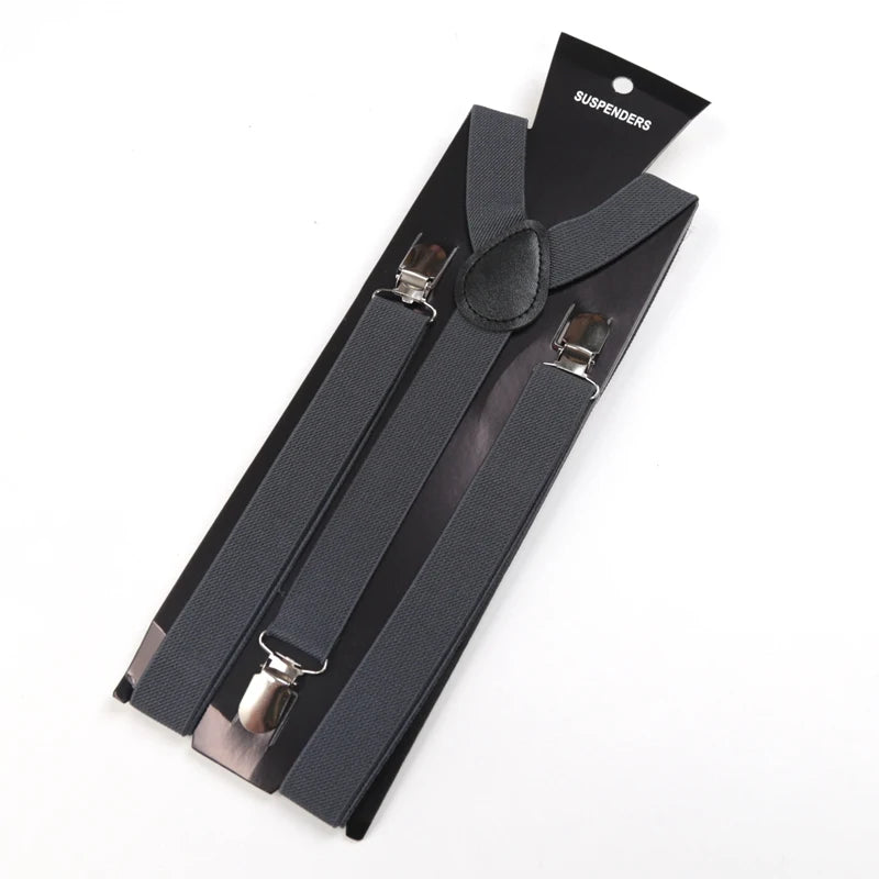 Unisex Solid Color Elastic Leather Suspenders – Adjustable Braces for Suits, Skirts & Weddings