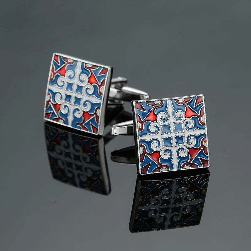 Retro Blue & Black Square Pattern Cufflinks