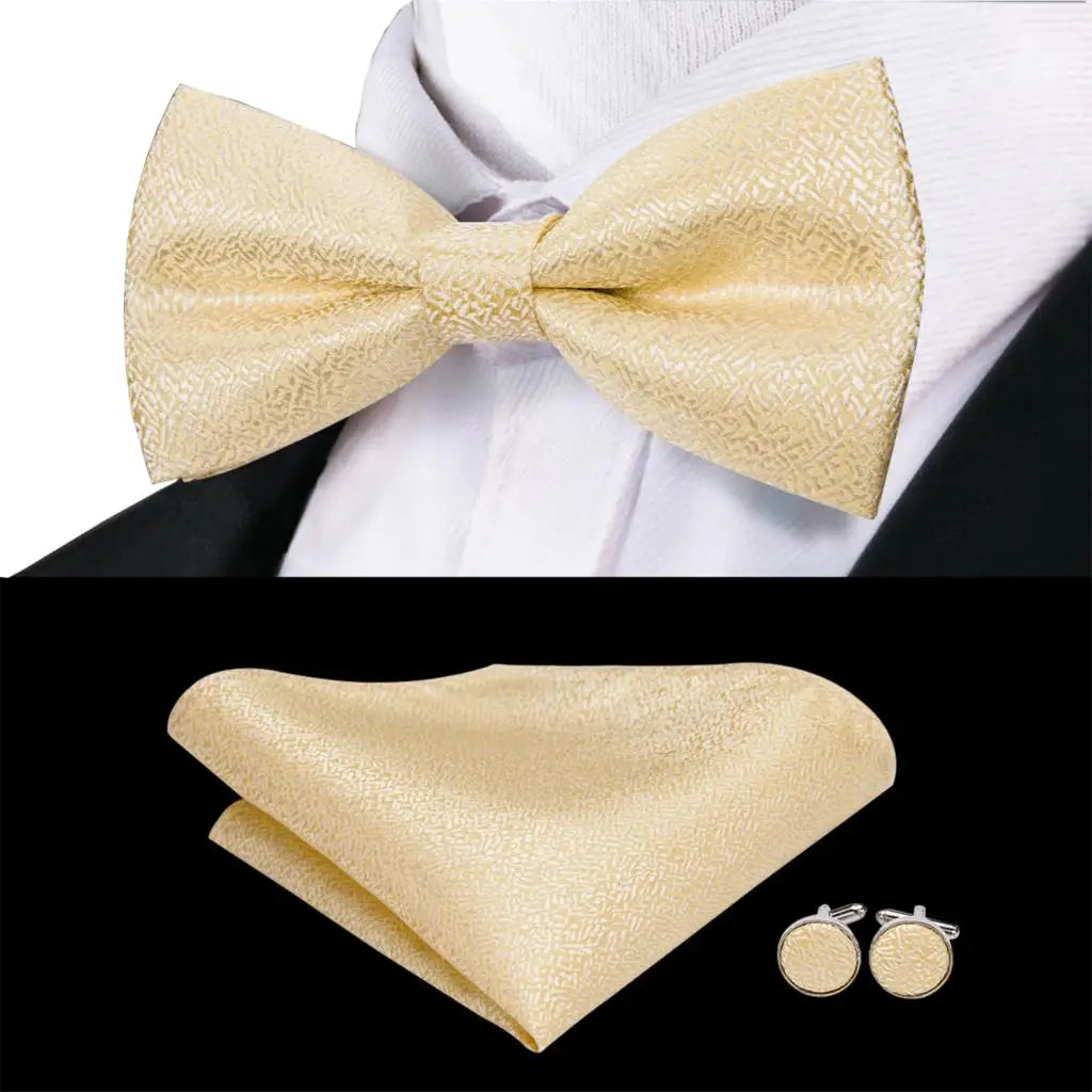 Champagne Gold Floral Pre-Tied Bow Tie Gift Set