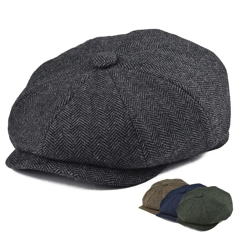 Men’s Herringbone Newsboy Beret – Classic Winter Casual Hat