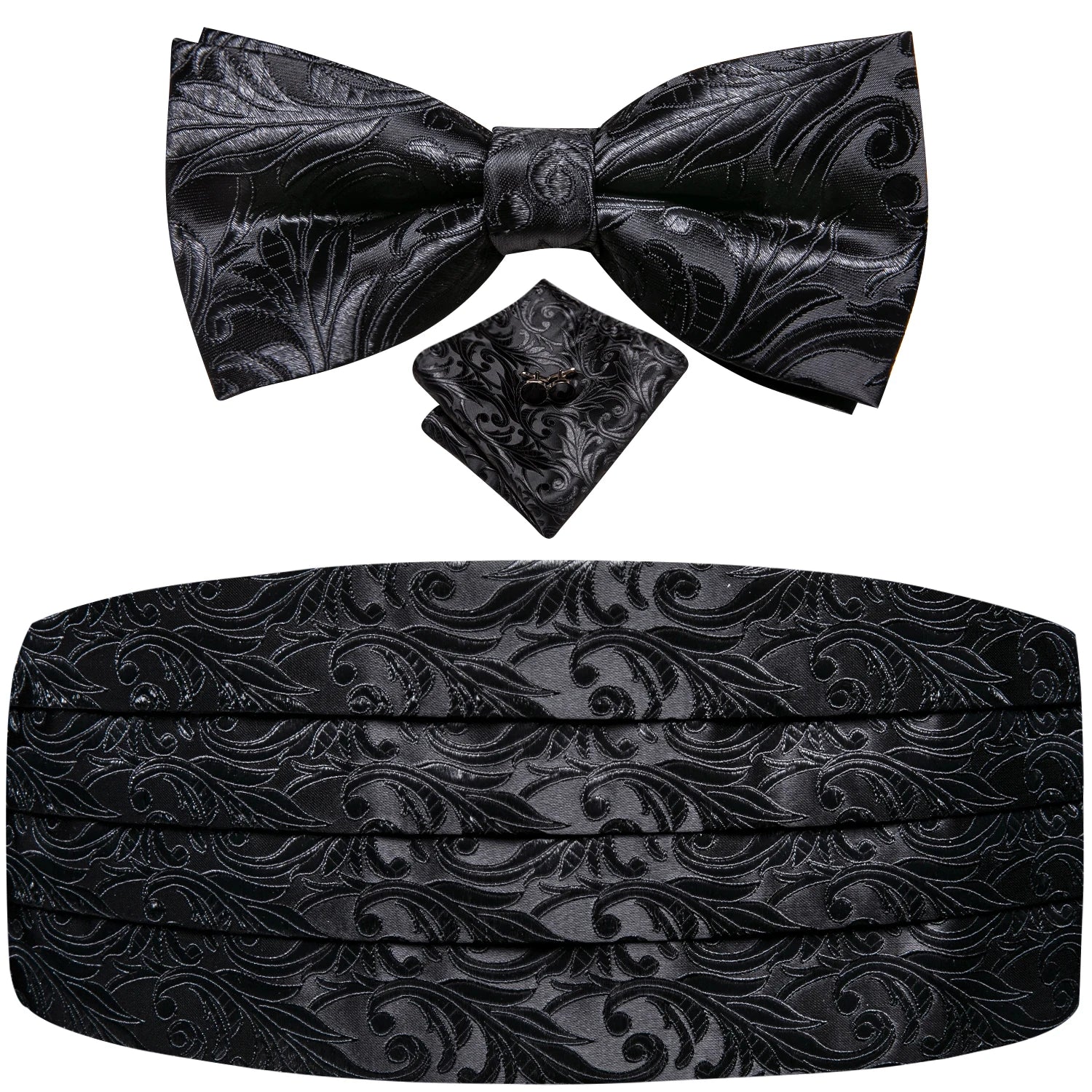 Black Vintage Floral Cummerbund & Bow Tie Set