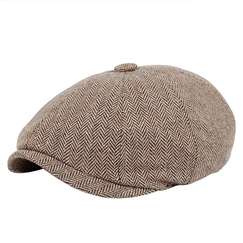 Classic Vintage Tweed Beret Hat – Unisex Retro Flat Peaked Cap