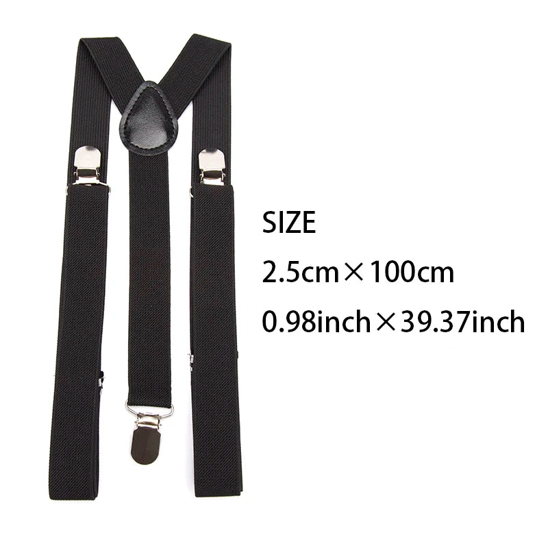 Unisex Solid Color Elastic Leather Suspenders – Adjustable Braces for Suits, Skirts & Weddings