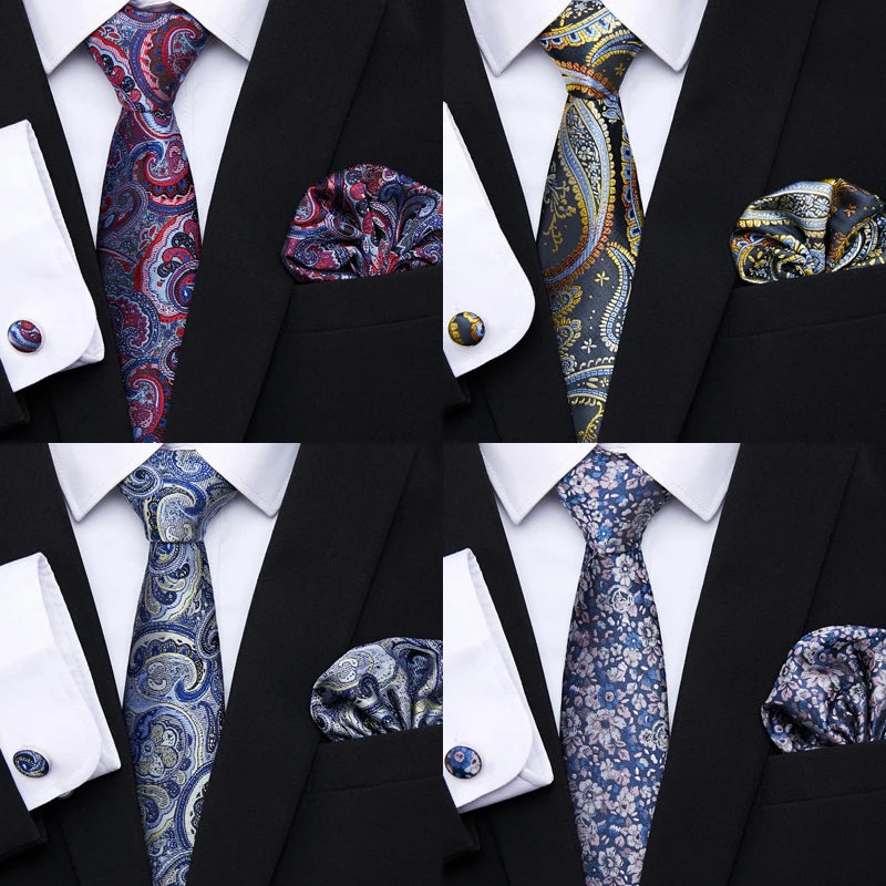 Golden Plaid Prestige Set – Jacquard Necktie, Handkerchief & Cufflinks Gift Set