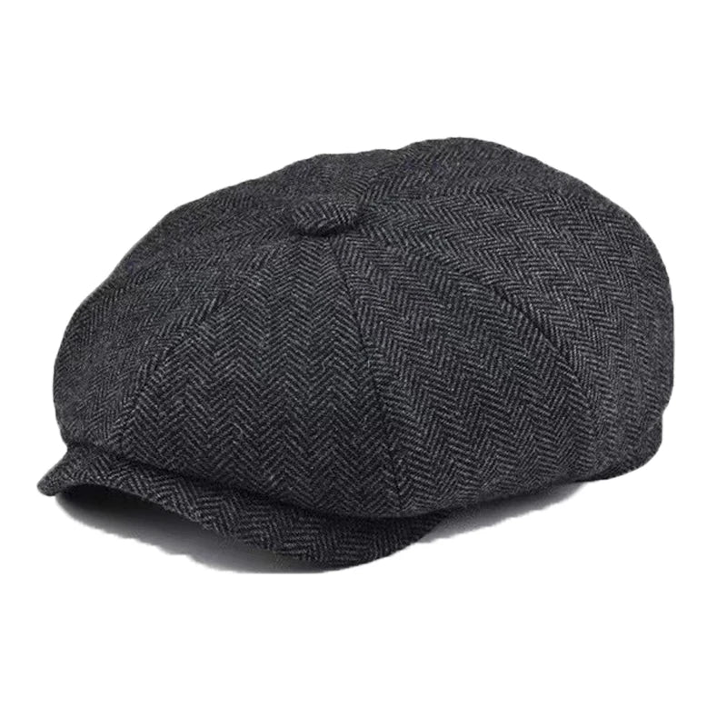 Men’s Herringbone Newsboy Beret – Classic Winter Casual Hat