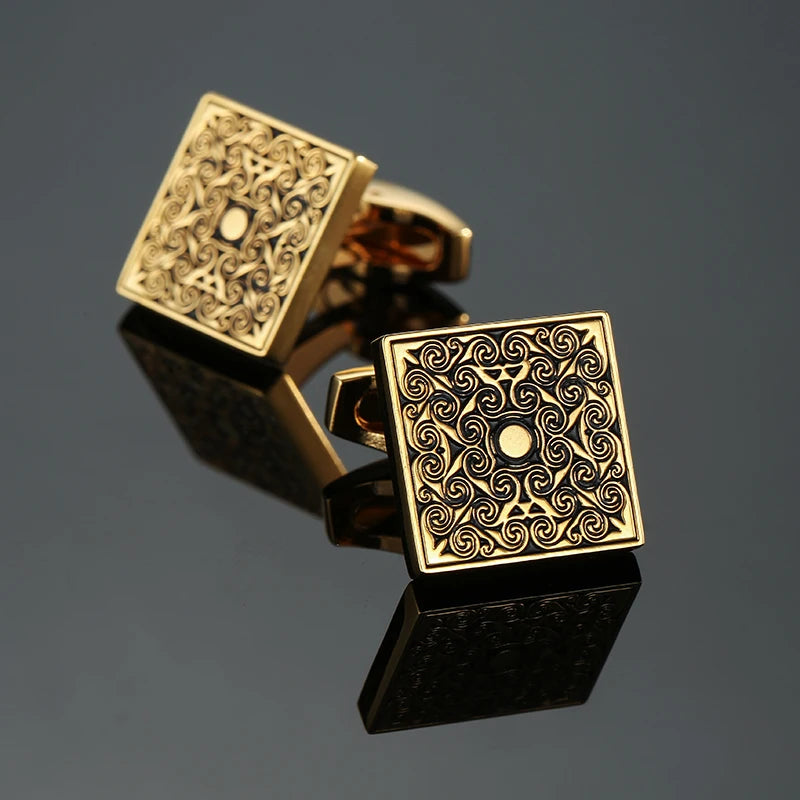 Retro Blue & Black Square Pattern Cufflinks