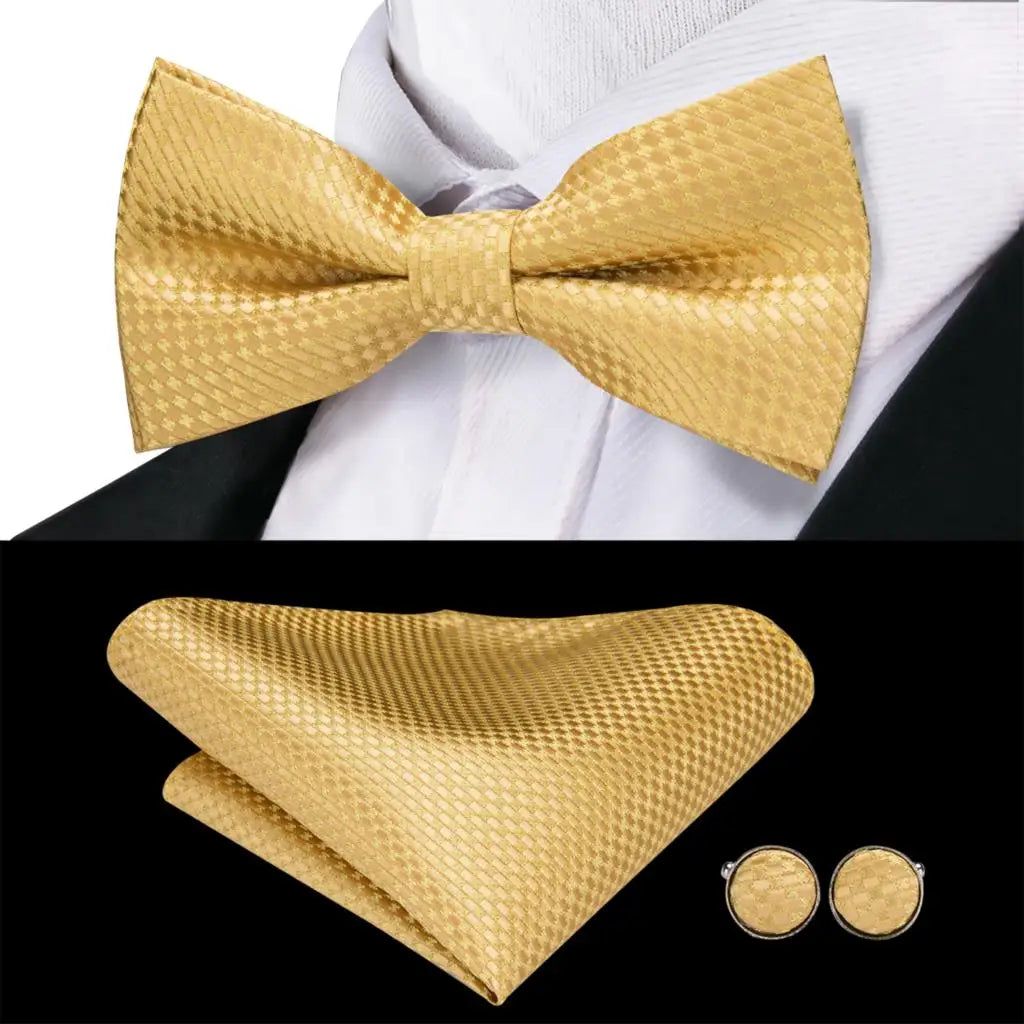 Champagne Gold Floral Pre-Tied Bow Tie Gift Set