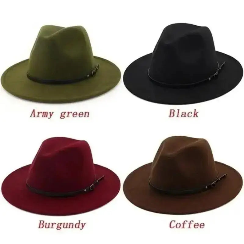 Men’s Fashion Simple Solid Color Vintage Wide Brim Fedora Hat