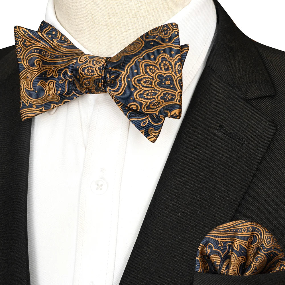 Striped Silk Bow Tie & Pocket Square Set – Refined Elegance for Every Occasion