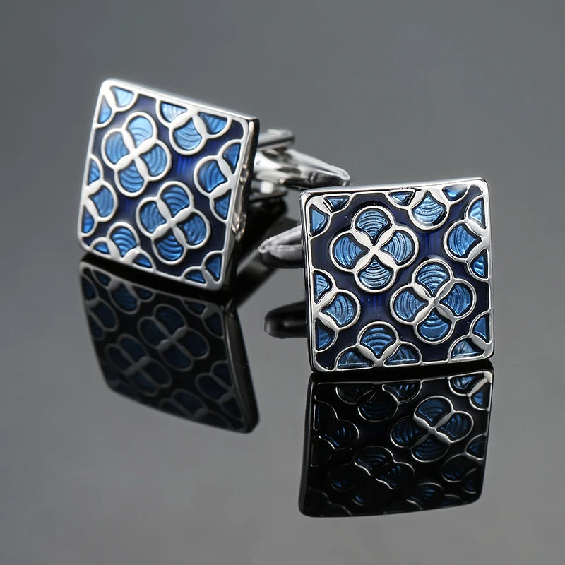 Retro Blue & Black Square Pattern Cufflinks