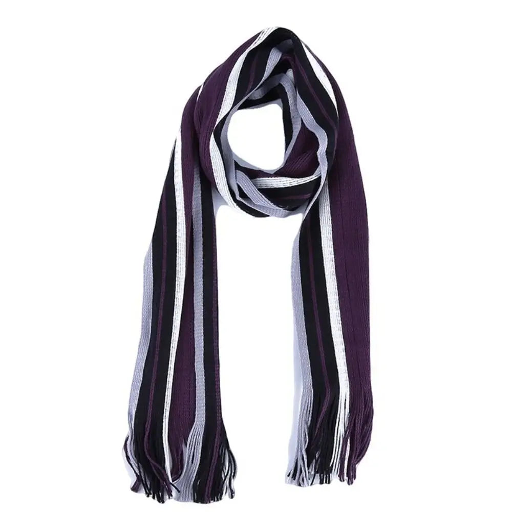 Casual Cashmere Men Striped Scarf – Winter Warm Tassel Shawl