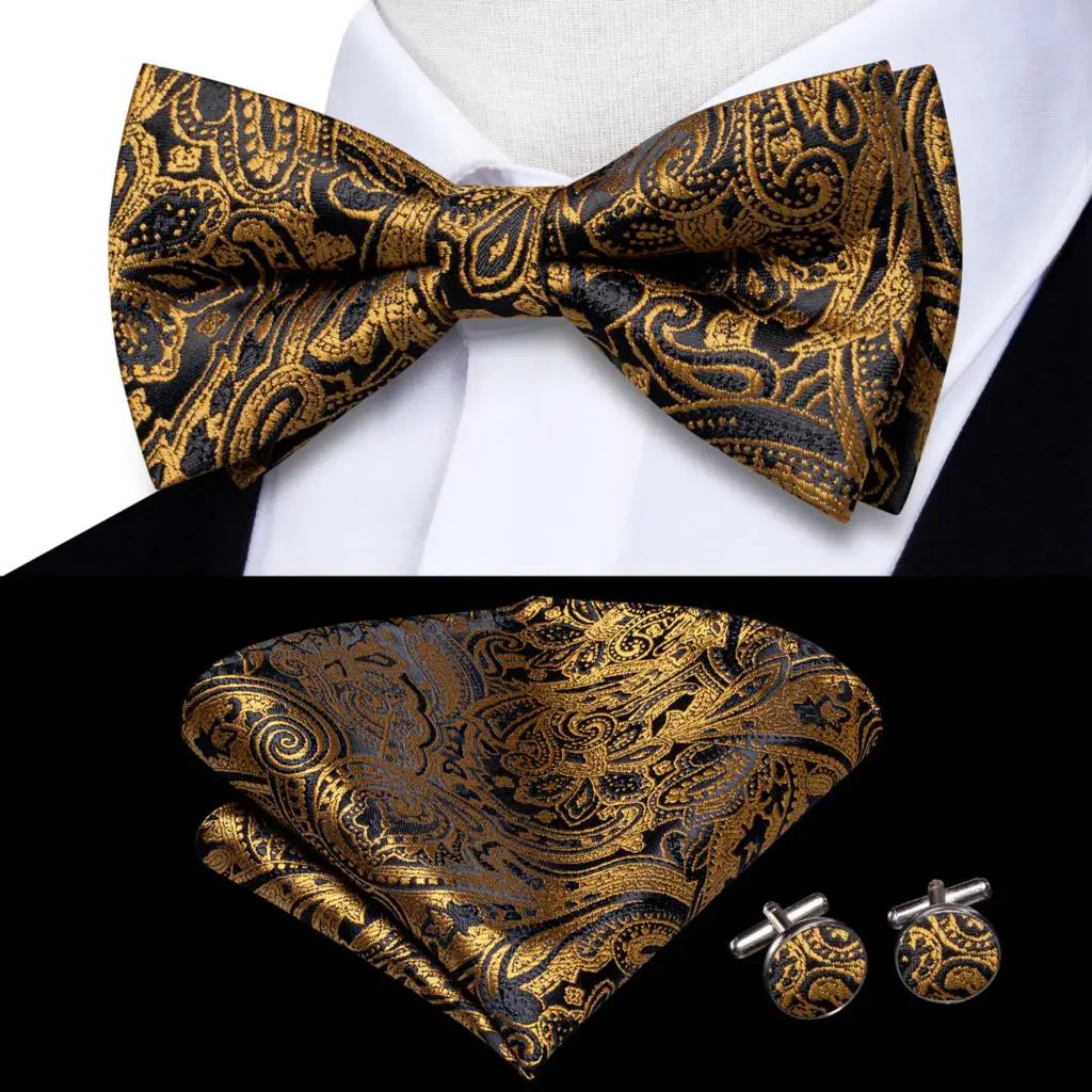 Champagne Gold Floral Pre-Tied Bow Tie Gift Set