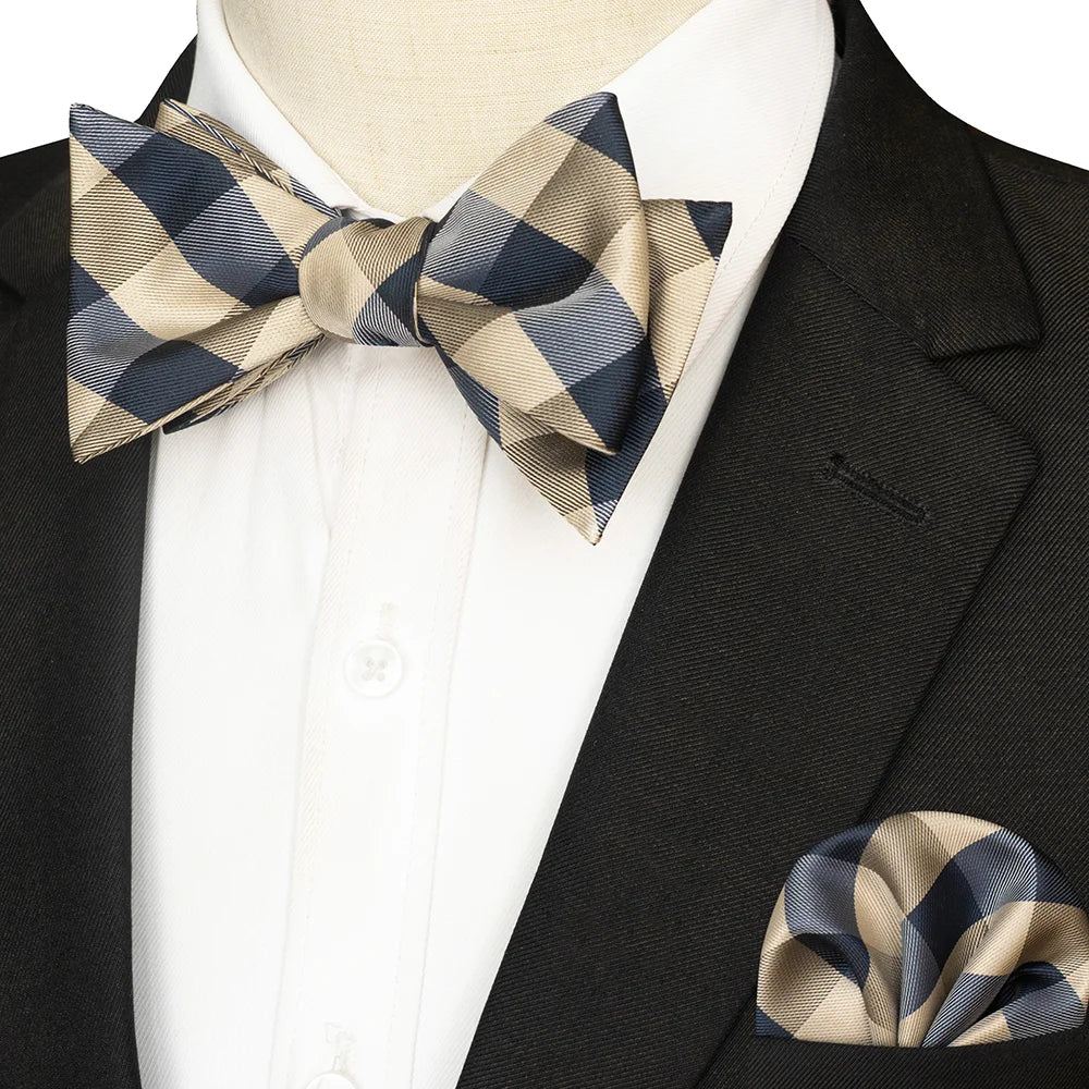 Striped Silk Bow Tie & Pocket Square Set – Refined Elegance for Every Occasion