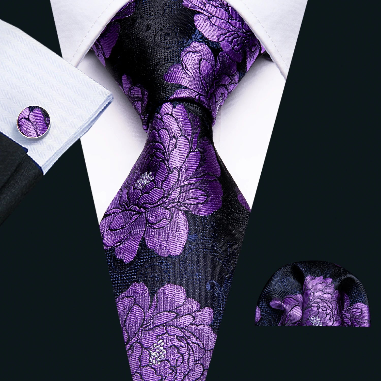 The Purple Floral Silk Tie Set