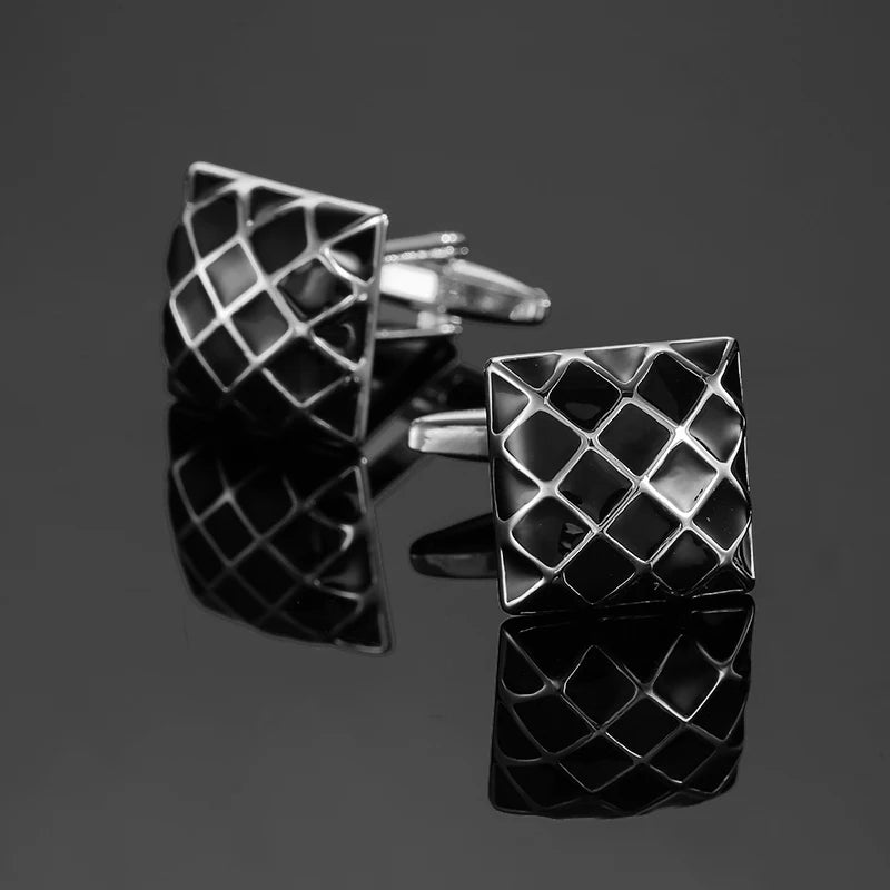 Retro Blue & Black Square Pattern Cufflinks