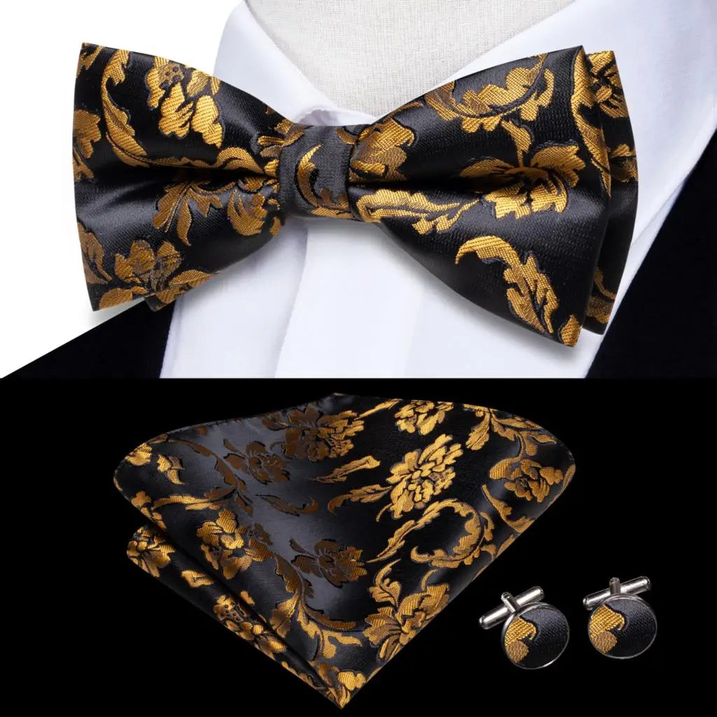 Champagne Gold Floral Pre-Tied Bow Tie Gift Set