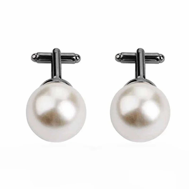 Round White Imitation Pearl Cufflinks – Elegant Business & Wedding Accessory for Men and Women