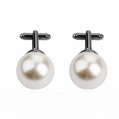 Round White Imitation Pearl Cufflinks – Elegant Business & Wedding Accessory for Men and Women