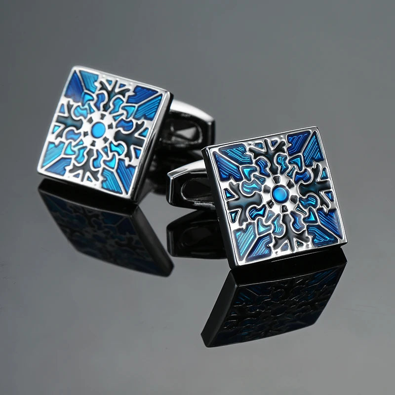 Retro Blue & Black Square Pattern Cufflinks