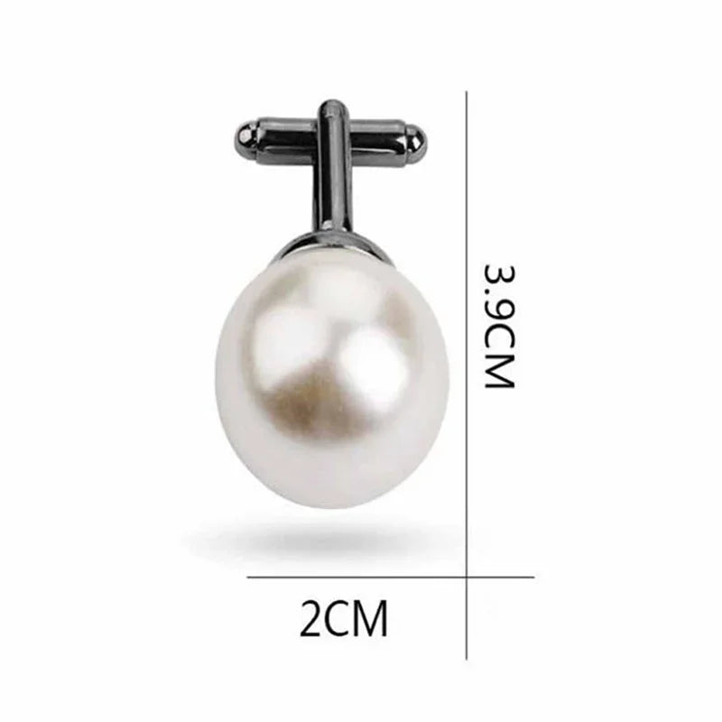 Round White Imitation Pearl Cufflinks – Elegant Business & Wedding Accessory for Men and Women