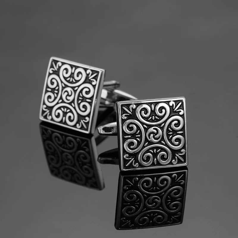 Retro Blue & Black Square Pattern Cufflinks