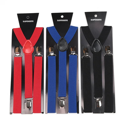 Unisex Solid Color Elastic Leather Suspenders – Adjustable Braces for Suits, Skirts & Weddings
