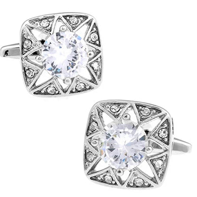 Crystal Heart Brass Cufflinks