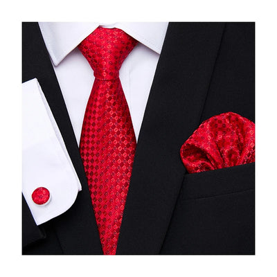 Golden Plaid Prestige Set – Jacquard Necktie, Handkerchief & Cufflinks Gift Set