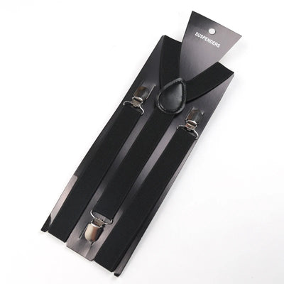 Unisex Solid Color Elastic Leather Suspenders – Adjustable Braces for Suits, Skirts & Weddings