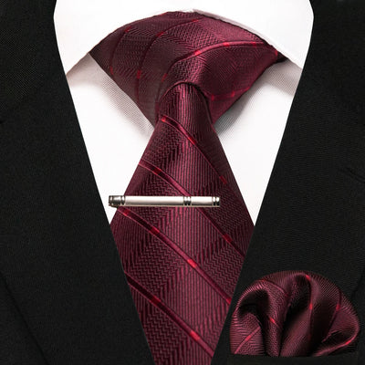 JEMYGINS Black Plaid Silk Tie Set for Men – Necktie, Handkerchief & Tie Clip