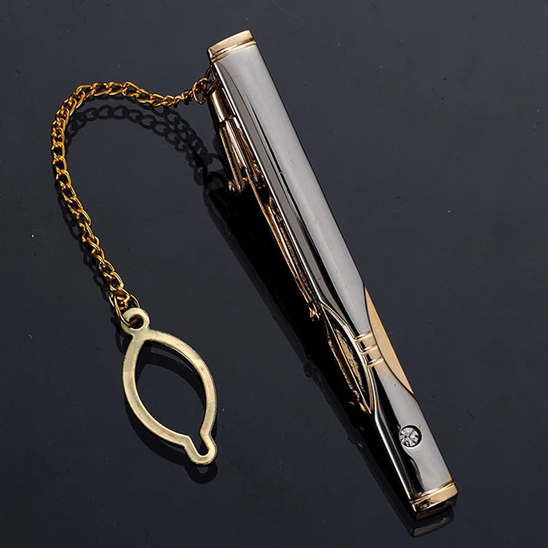 RegalLink™ Gold Tie Clip with Chain – Luxury Men’s Tie Bar for Weddings & Business