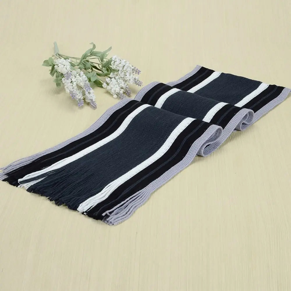 Casual Cashmere Men Striped Scarf – Winter Warm Tassel Shawl