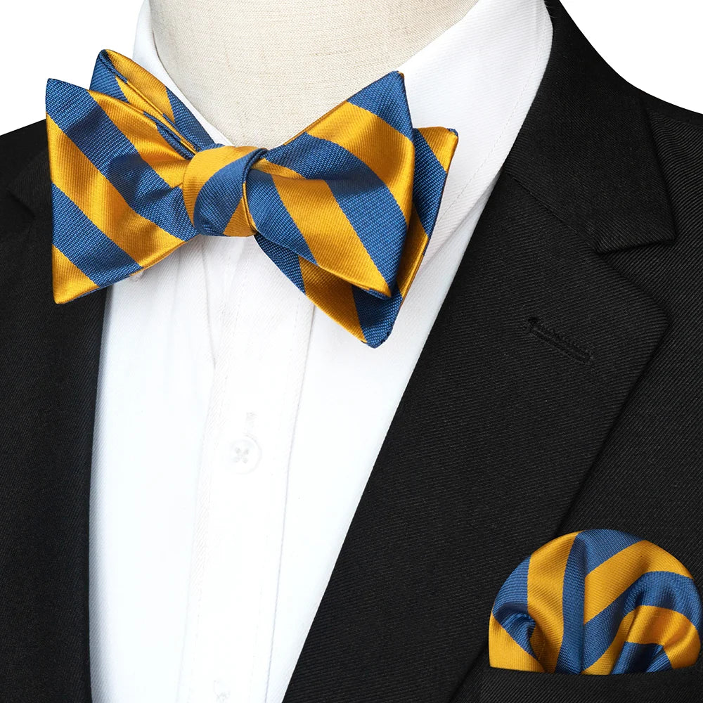 Striped Silk Bow Tie & Pocket Square Set – Refined Elegance for Every Occasion