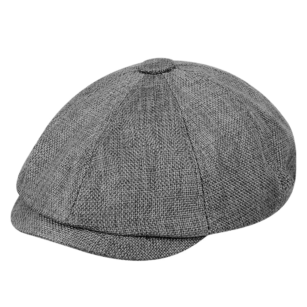 Men’s Retro British Beret – Vintage Wool Blend Herringbone Flat Cap
