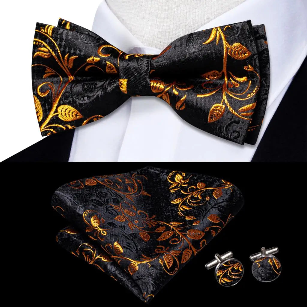 Champagne Gold Floral Pre-Tied Bow Tie Gift Set