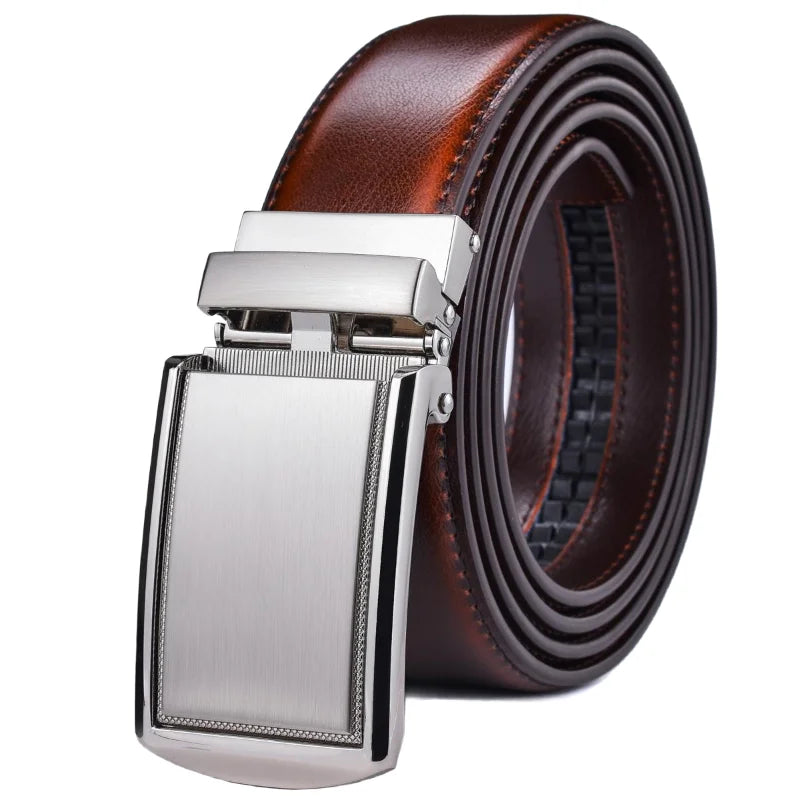 PrecisionFit Men’s Leather Ratchet Belt – Adjustable Automatic Buckle Dress Belt