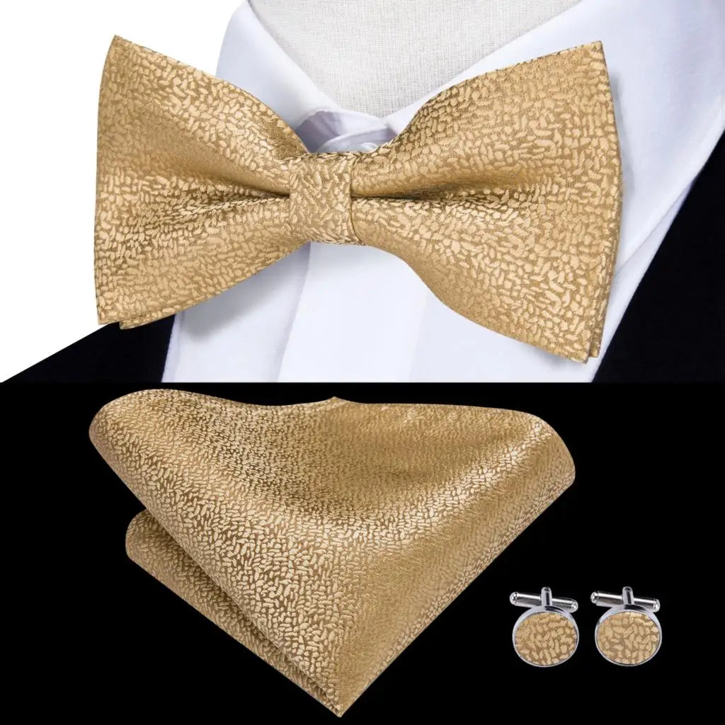 Champagne Gold Floral Pre-Tied Bow Tie Gift Set