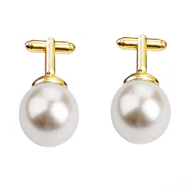 Round White Imitation Pearl Cufflinks – Elegant Business & Wedding Accessory for Men and Women
