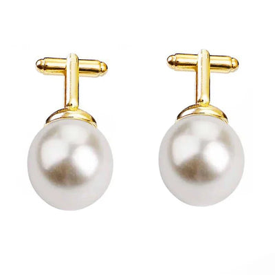 Round White Imitation Pearl Cufflinks – Elegant Business & Wedding Accessory for Men and Women