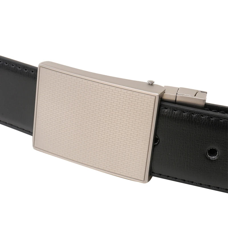 UrbanEdge Reversible Leather Belt – Patterned Plaque Buckle Dress Belt for Men (85–160 cm)